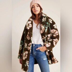 NWOT Anthropologie Oversized Olivia Floral Teddy Coat